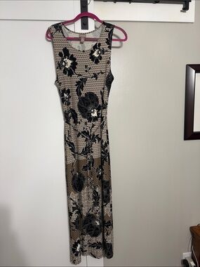 Chico's Sleeveless Floral Maxi Dress in Black and Tan